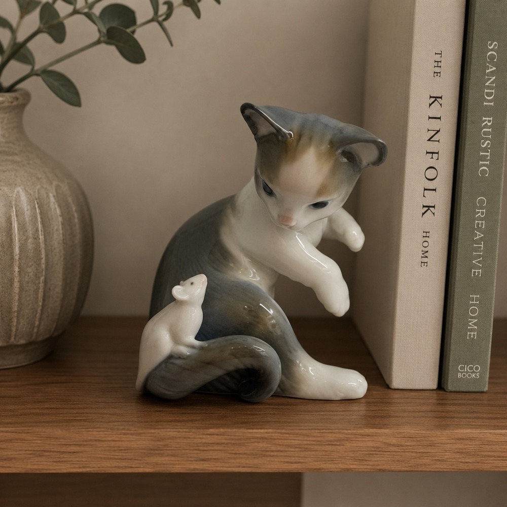 Vtg Lladro Cat And Mouse Figurine Glossy Porcelain Spain 1984 #5236